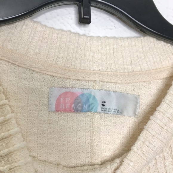 Free People Cream Heavy Popcorn Bubble Drop Sleeve Sweater XSMALL Oversized - Picture 2 of 9